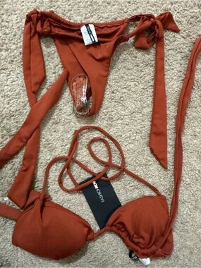 Fashion Nova Rust Orange Tie-Side Bikini Set